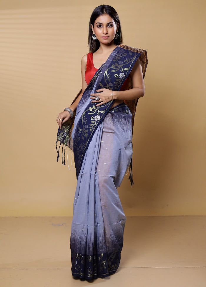 Grey Khadi Cotton Saree With Blouse Piece