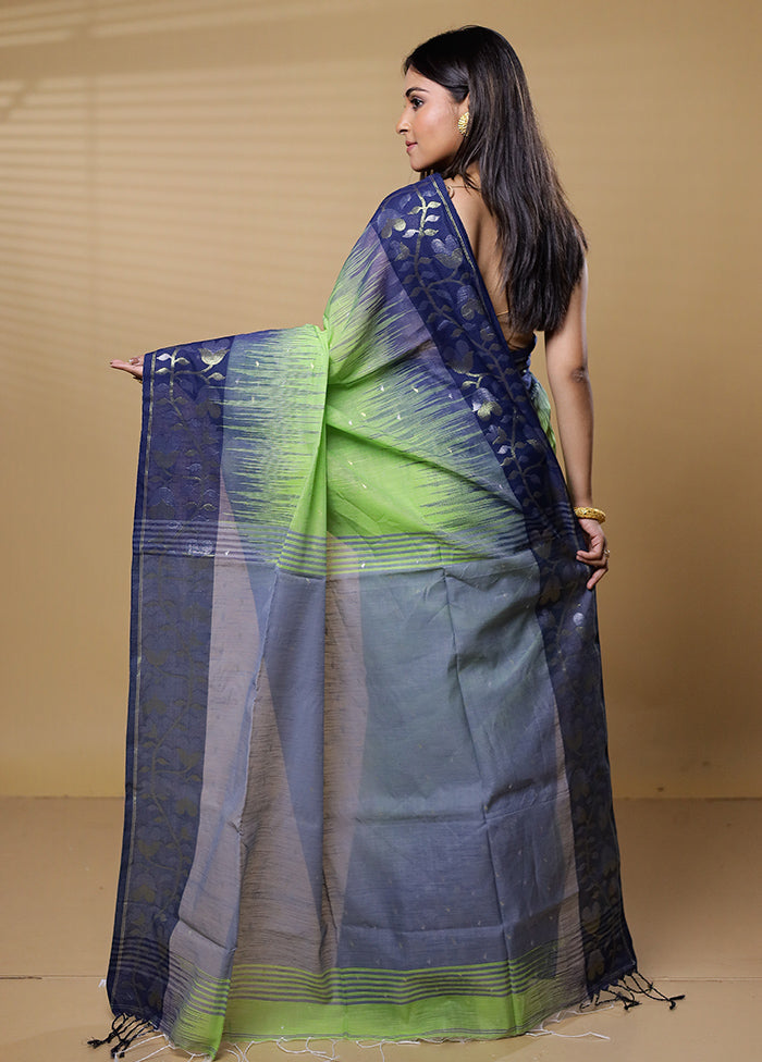 Green Khadi Cotton Saree With Blouse Piece