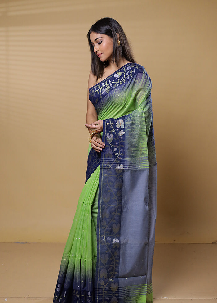 Green Khadi Cotton Saree With Blouse Piece