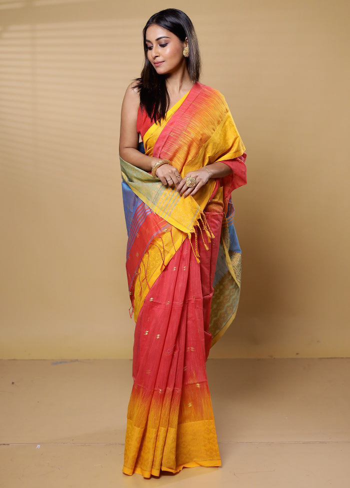 Blue Khadi Cotton Saree With Blouse Piece