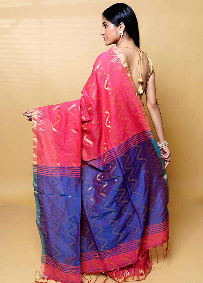 Pink Khadi Cotton Saree With Blouse Piece