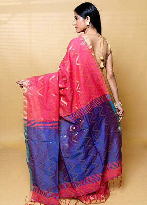 Pink Khadi Cotton Saree With Blouse Piece