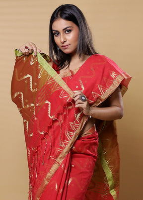 Brown Khadi Cotton Saree With Blouse Piece