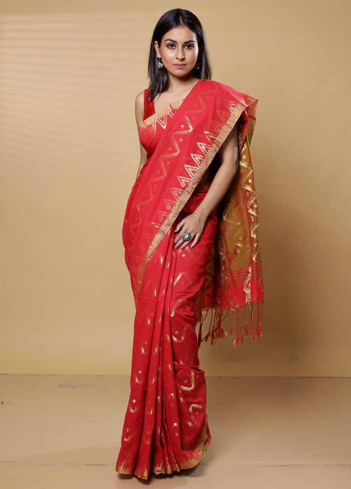 Brown Khadi Cotton Saree With Blouse Piece