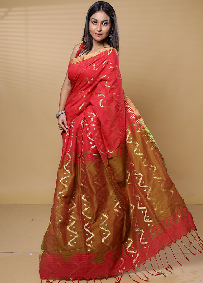 Brown Khadi Cotton Saree With Blouse Piece