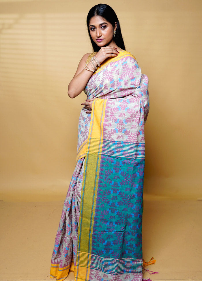 Green Khadi Cotton Saree With Blouse Piece