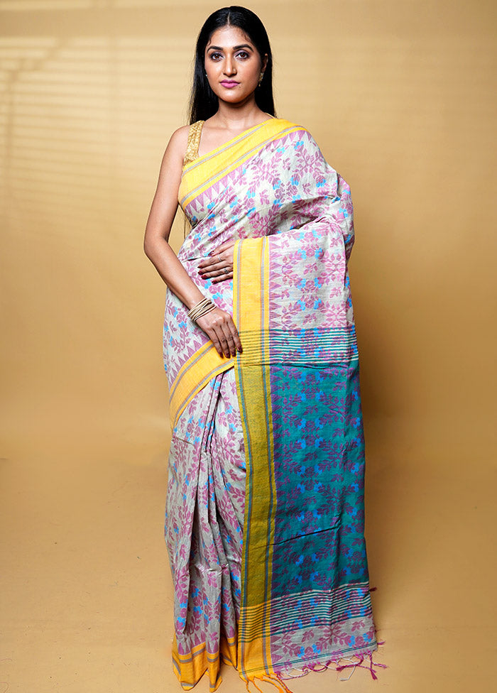 Green Khadi Cotton Saree With Blouse Piece