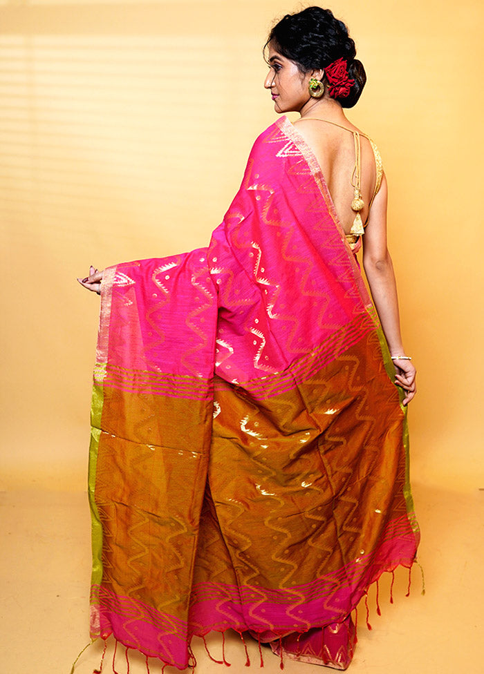 Brown Khadi Cotton Saree With Blouse Piece