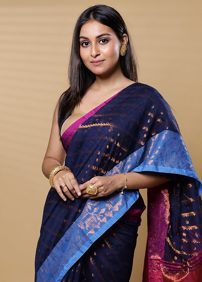 Black Khadi Cotton Saree With Blouse Piece