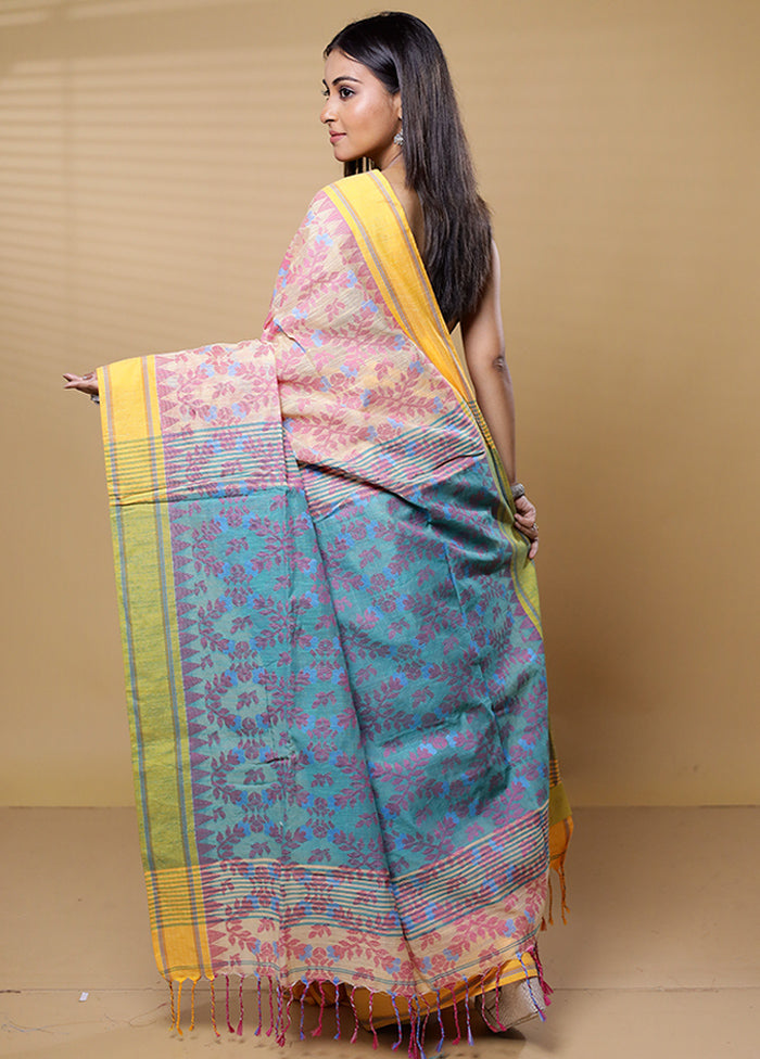 Cream Khadi Cotton Saree With Blouse Piece