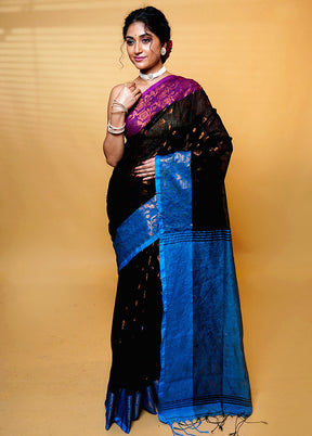 Blue Khadi Cotton Saree With Blouse Piece