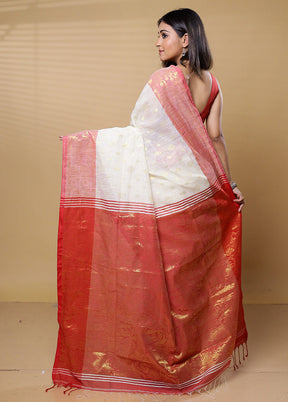 Cream Khadi Cotton Saree With Blouse Piece