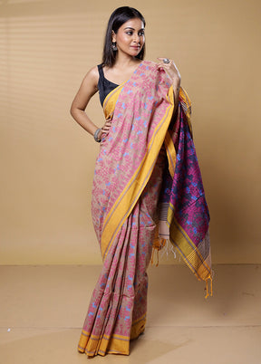 Cream Khadi Cotton Saree With Blouse Piece