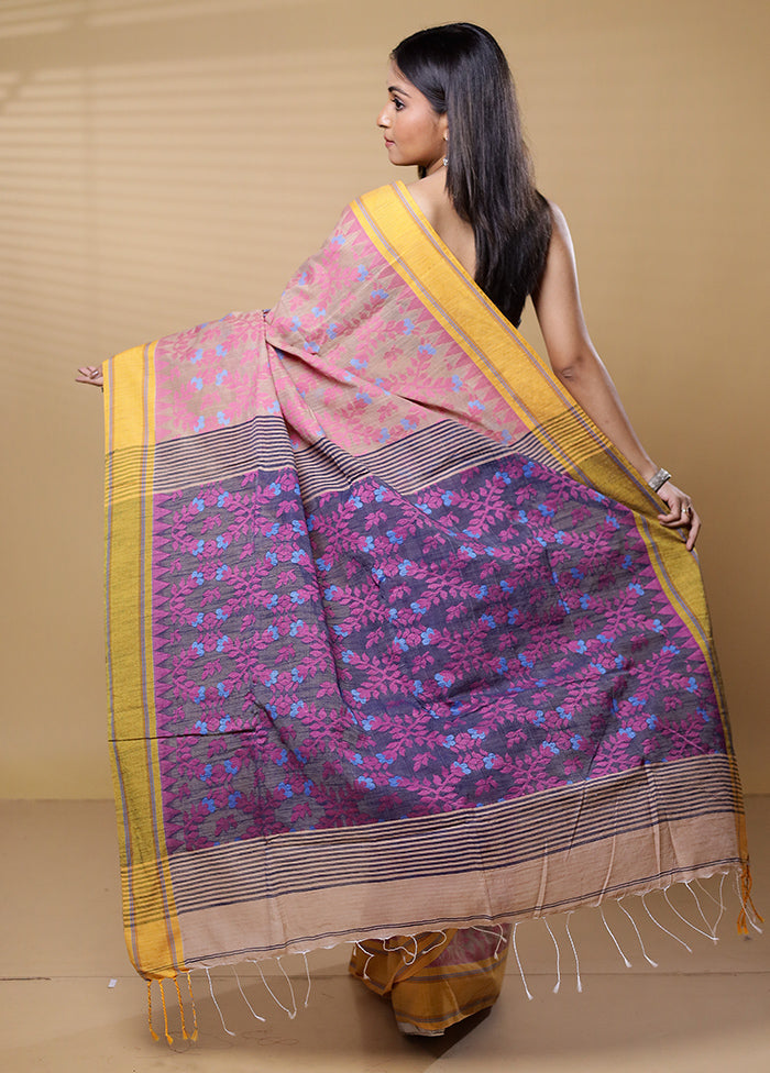 Cream Khadi Cotton Saree With Blouse Piece