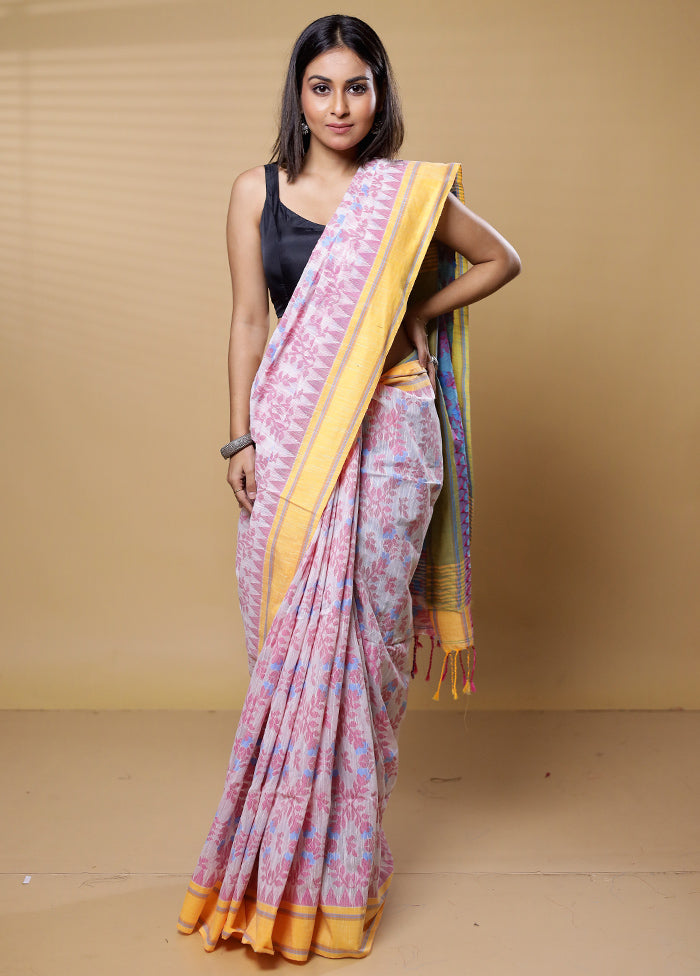 Cream Khadi Cotton Saree With Blouse Piece