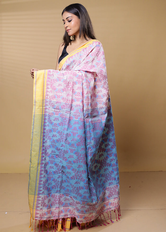 Cream Khadi Cotton Saree With Blouse Piece