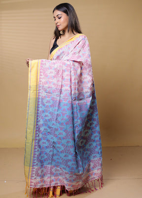 Cream Khadi Cotton Saree With Blouse Piece