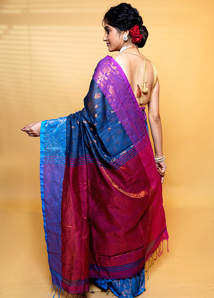 Blue Cotton Saree With Blouse Piece