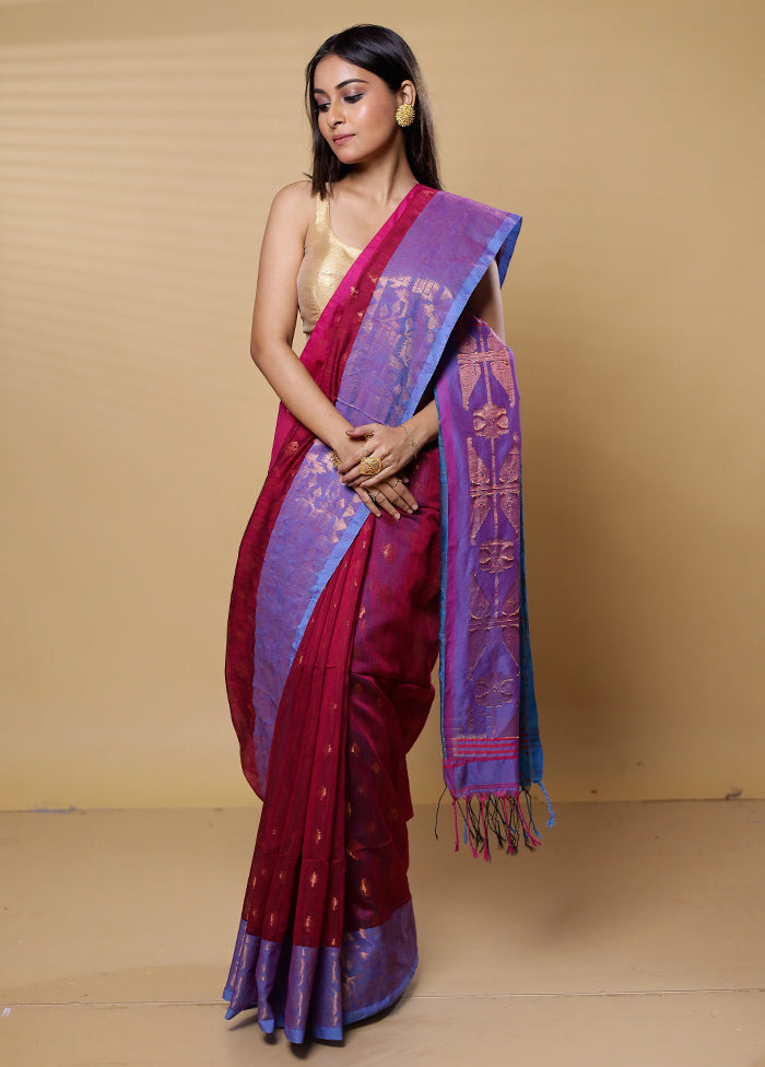 Blue Khadi Cotton Saree With Blouse Piece