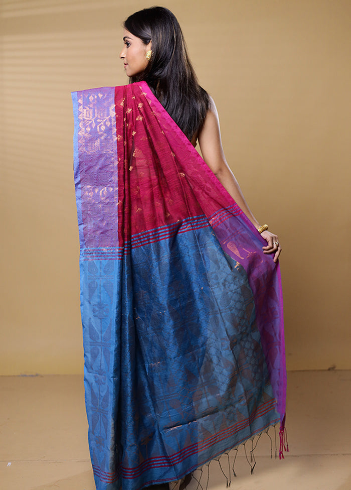 Blue Khadi Cotton Saree With Blouse Piece