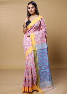 Cream Khadi Cotton Saree With Blouse Piece