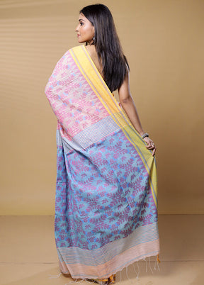 Cream Khadi Cotton Saree With Blouse Piece