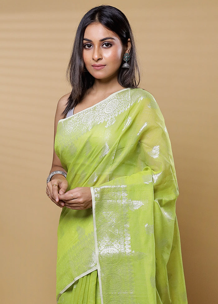 Green Khadi Cotton Saree With Blouse Piece