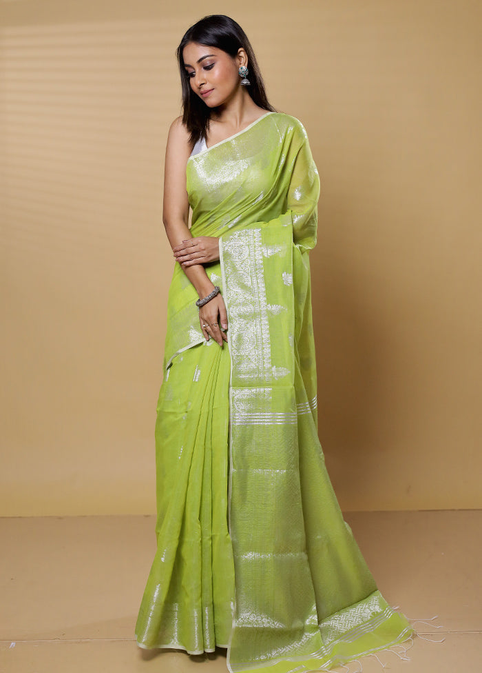 Green Khadi Cotton Saree With Blouse Piece