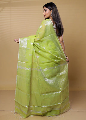 Green Khadi Cotton Saree With Blouse Piece