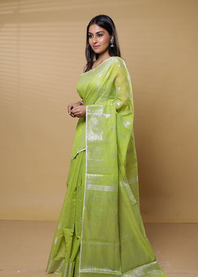 Green Khadi Cotton Saree With Blouse Piece