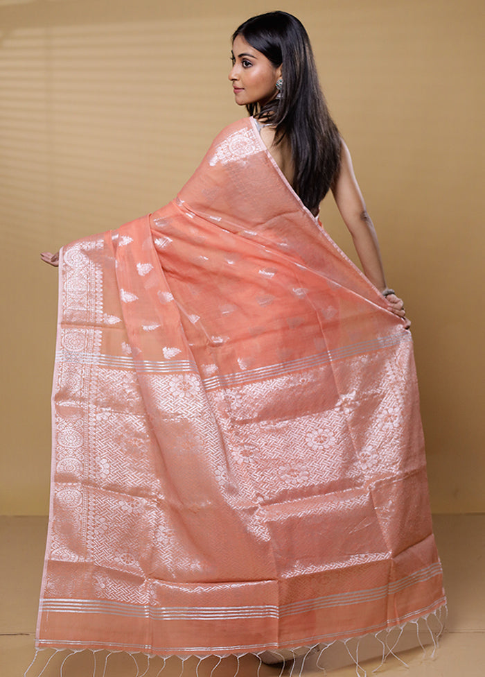 Orange Khadi Cotton Saree With Blouse Piece