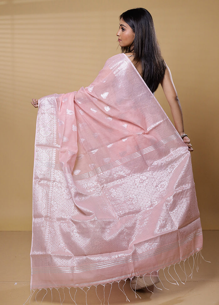 Peach Khadi Cotton Saree With Blouse Piece