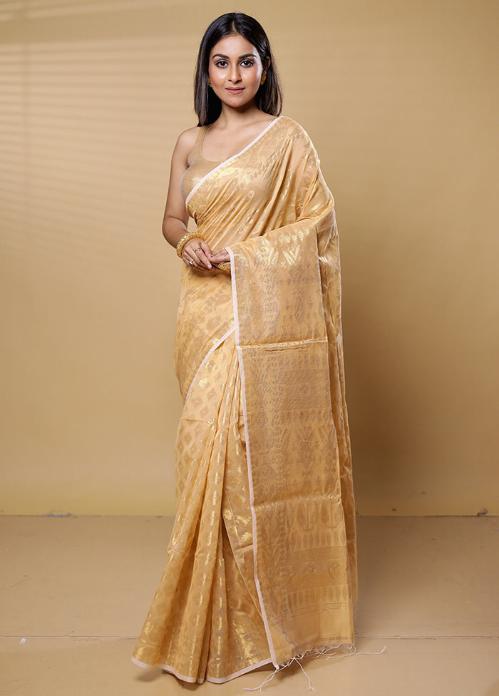 Yellow Khadi Cotton Saree With Blouse Piece