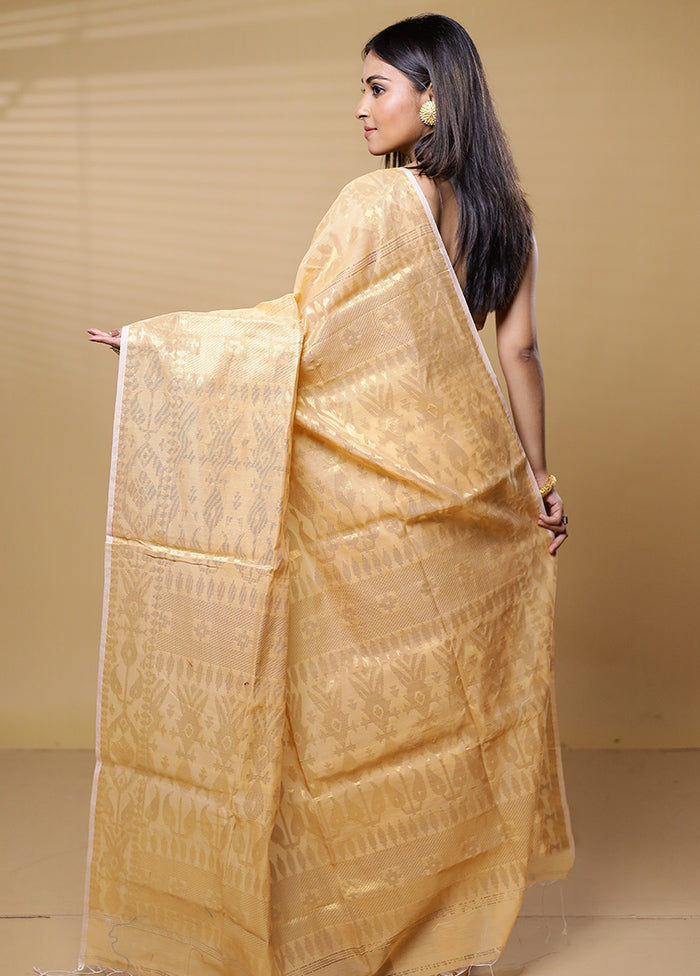 Yellow Khadi Cotton Saree With Blouse Piece