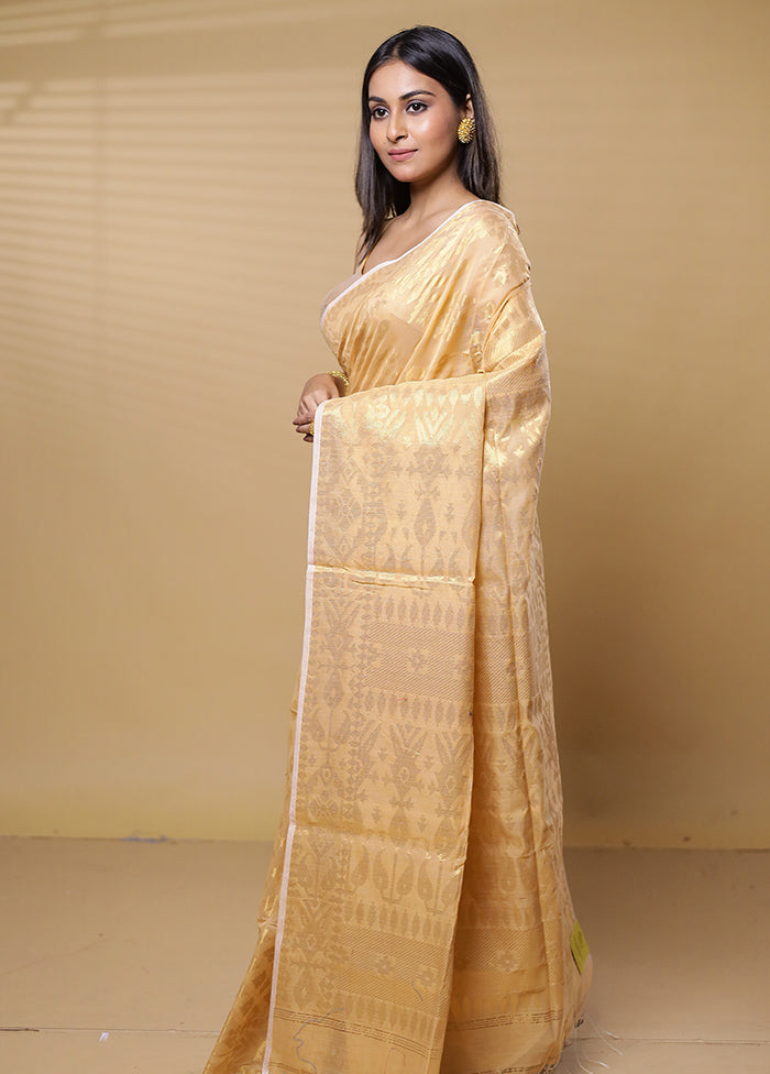 Yellow Khadi Cotton Saree With Blouse Piece