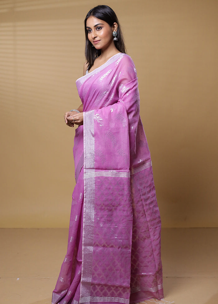 Pink Khadi Cotton Saree With Blouse Piece