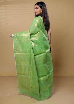 Green Khadi Cotton Saree With Blouse Piece