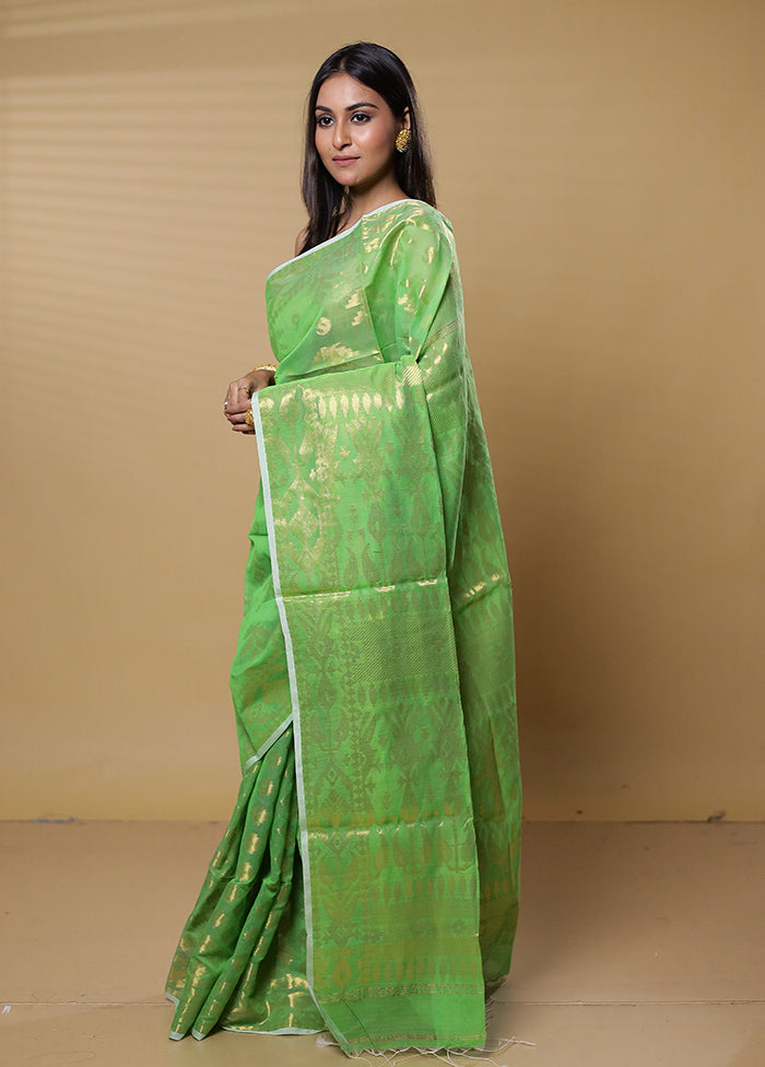 Green Khadi Cotton Saree With Blouse Piece