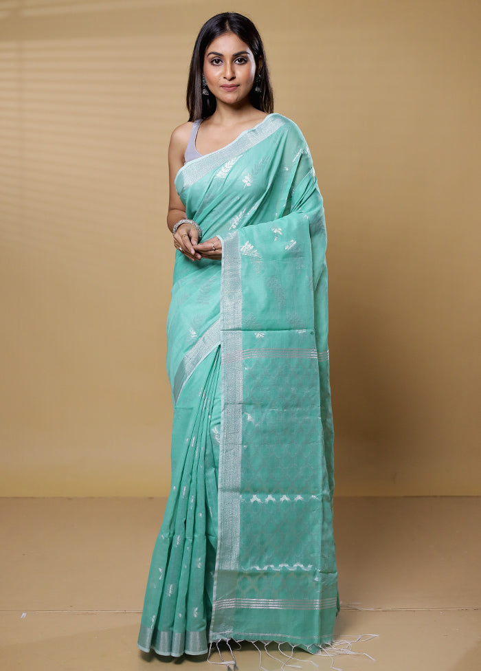 Green Khadi Cotton Saree With Blouse Piece