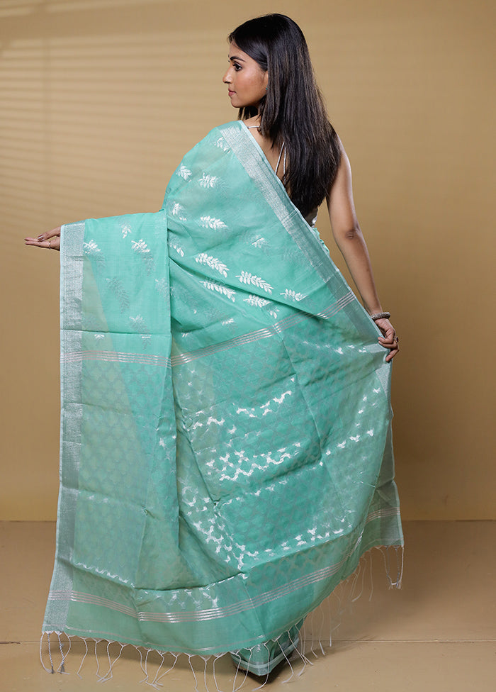 Green Khadi Cotton Saree With Blouse Piece