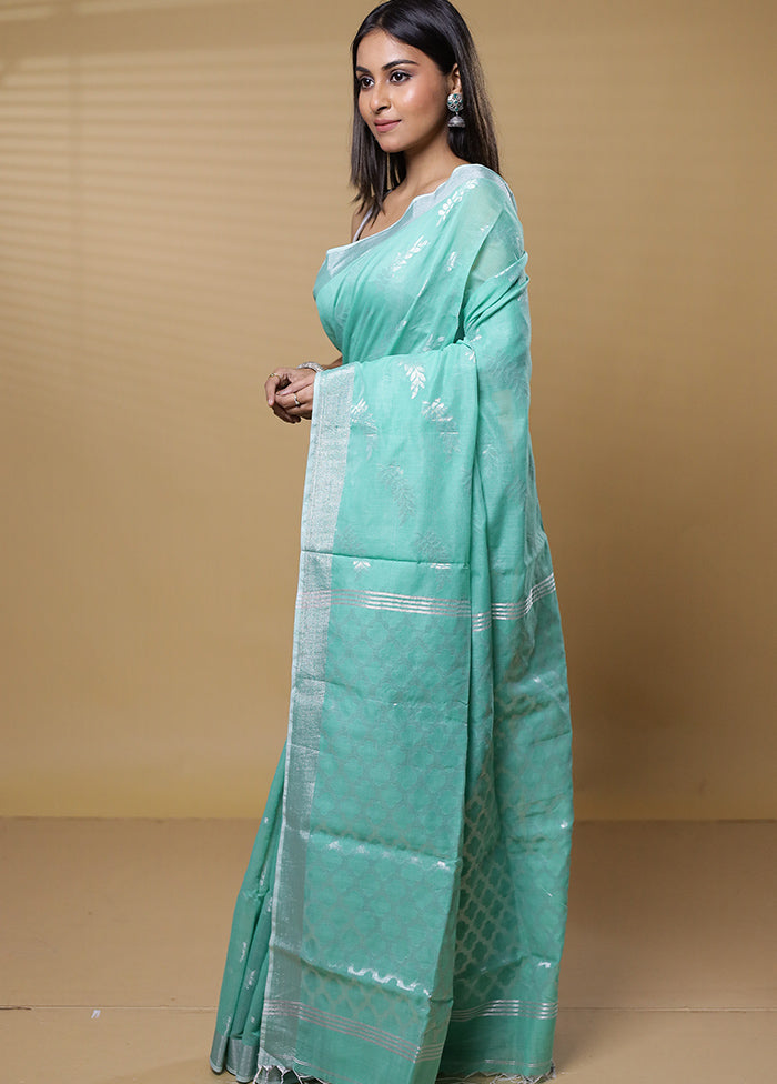 Green Khadi Cotton Saree With Blouse Piece