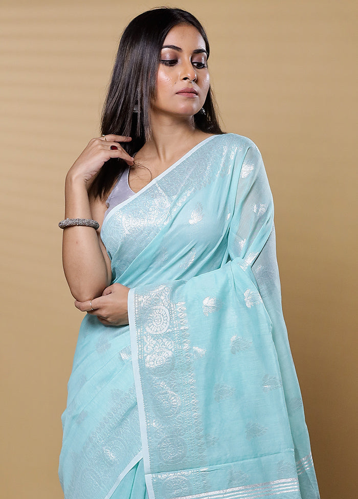 Green Khadi Cotton Saree With Blouse Piece