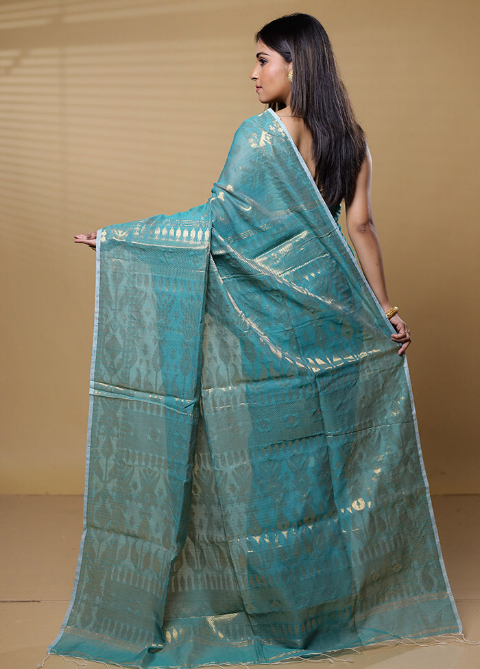 Green Khadi Cotton Saree With Blouse Piece