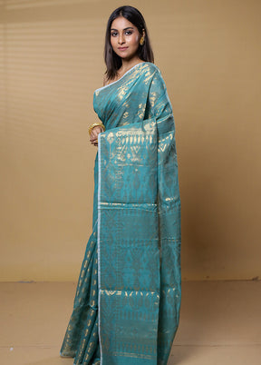 Green Khadi Cotton Saree With Blouse Piece