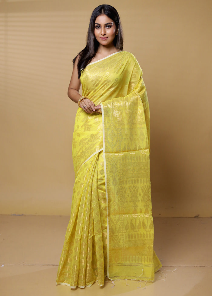 Yellow Khadi Cotton Saree With Blouse Piece