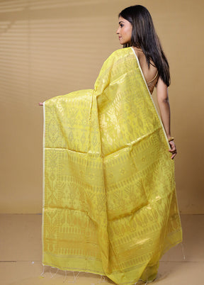 Yellow Khadi Cotton Saree With Blouse Piece