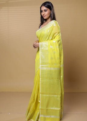 Yellow Khadi Cotton Saree With Blouse Piece