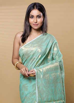 Green Cotton Saree With Blouse Piece