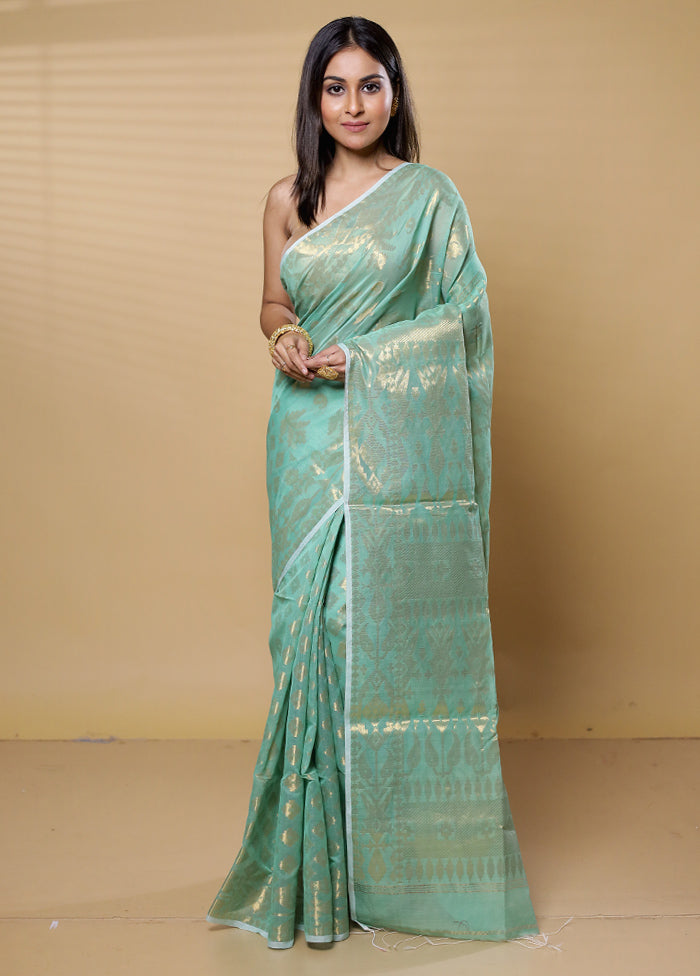 Green Cotton Saree With Blouse Piece