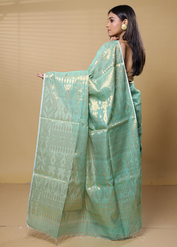 Green Cotton Saree With Blouse Piece